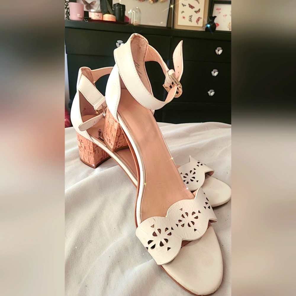 Kate spade willow white cork leather sandals block heels